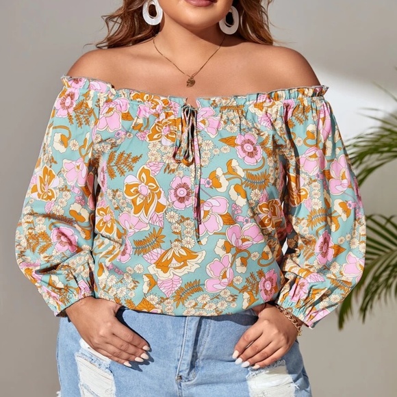 Boho Plus Floral Print Off Shoulder Blouse - Picture 2 of 7